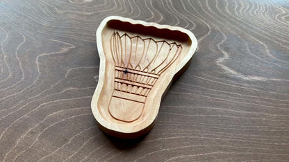 Badminton Shuttlecock Shape Hardwood Catchall Tray | Personalized | Maple | Cherry | Walnut