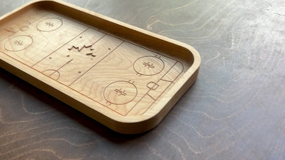Hockey Rink Shape with Maple Leaf Hardwood Catchall Tray | Own Logo | Maple | Cherry | Walnut | Custom | Personalized