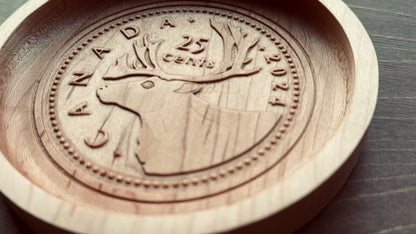 Wooden Canadian Quarter Coin Catchall Tray | Change | Gift | Souvenir | Keepsake | Money | Maple | Cherry | Walnut | 25 cent | Dollar