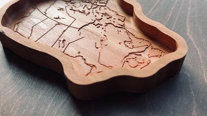 Canada Shape Hardwood Catchall Tray | Maple | Cherry | Walnut | Canada | Great White North | Souvenir | Keepsake | Provinces | Flag | Canuck