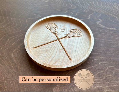 Lacrosse Sticks and Ball Hardwood Catchall Tray | Trivet | Personalized | Serving Tray | Maple | Cherry | Walnut