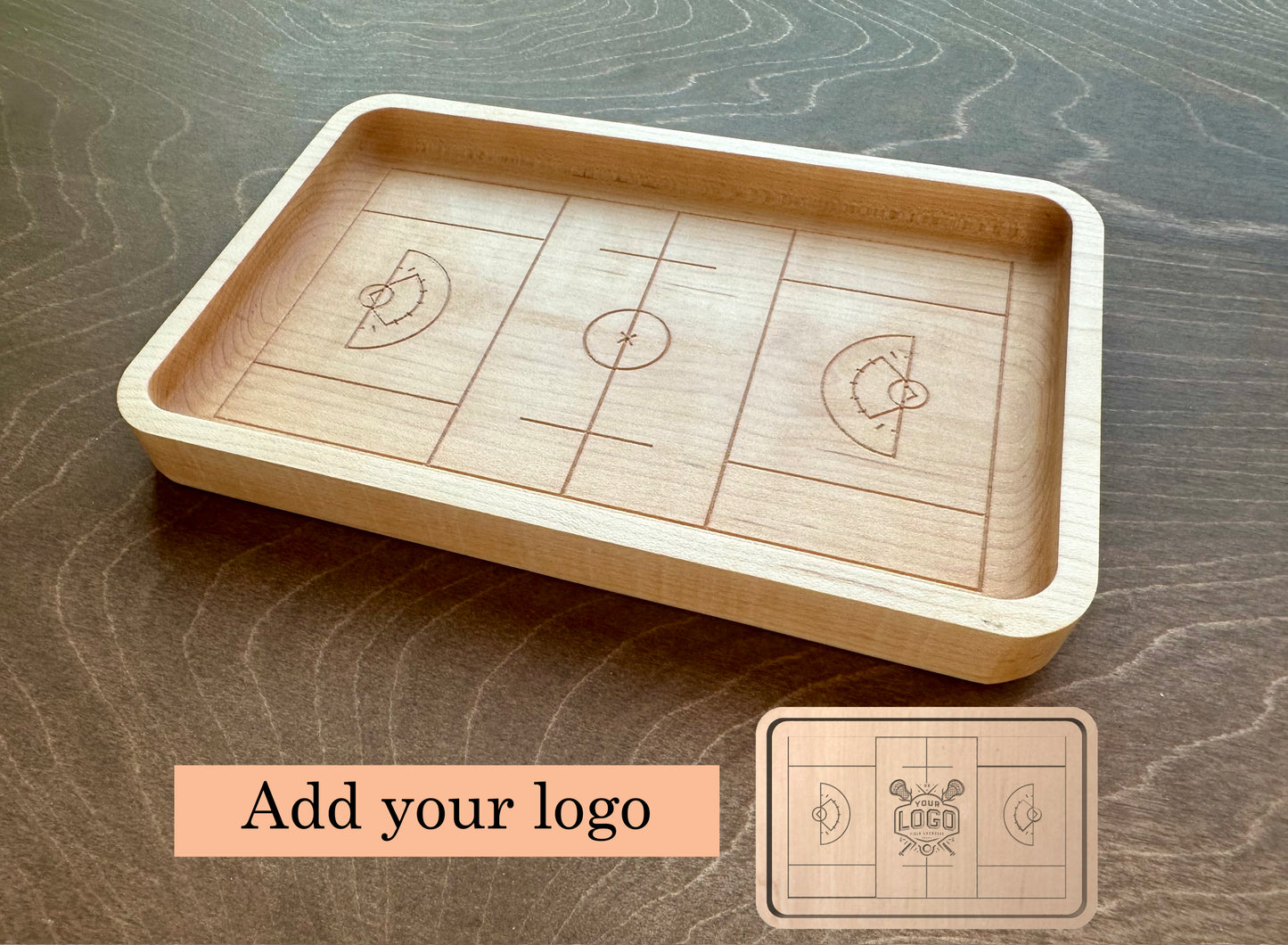 Field Lacrosse Field Shape Hardwood Catchall Tray | Trivet | Serving Board | Charcuterie | Personalized | Maple | Cherry | Walnut | Logo