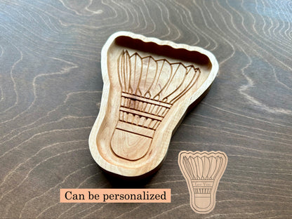 Badminton Shuttlecock Shape Hardwood Catchall Tray | Personalized | Maple | Cherry | Walnut
